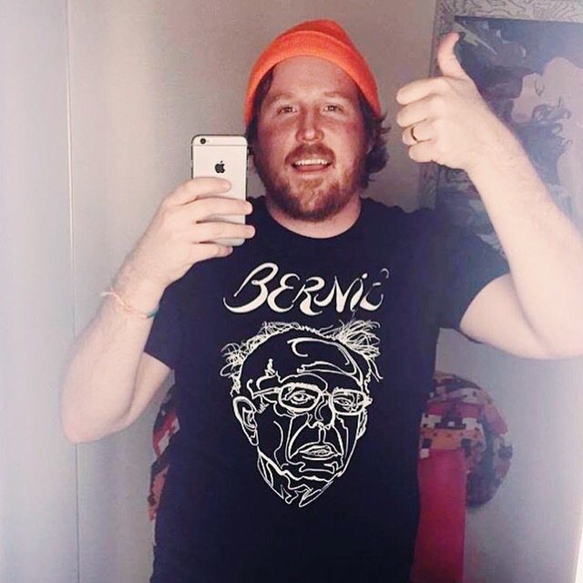 thepeoplesbern's tweet photo. @dirtypreston rockin our Bernie Tee in black! #FeelTheBern #Bernie2016 #ThePeoplesBern #IowaCaucus https://t.co/S5MY24VSgp
