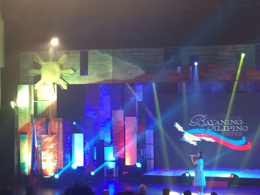 ABSCBNpr's tweet photo. The Voice Kids Elha sings the Philippine National Anthem at the Gawad Geny Lopez Jr. Bayaning Pilipino Awards https://t.co/ma6oPQLNnq