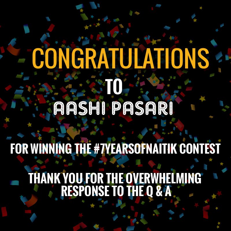 TeamKaranMehra's tweet photo. Hey @AashiPasari Congratulations for winning the #7YearsOfNaitik contest. Kindly DM us your details. https://t.co/qKqdv9fmhc