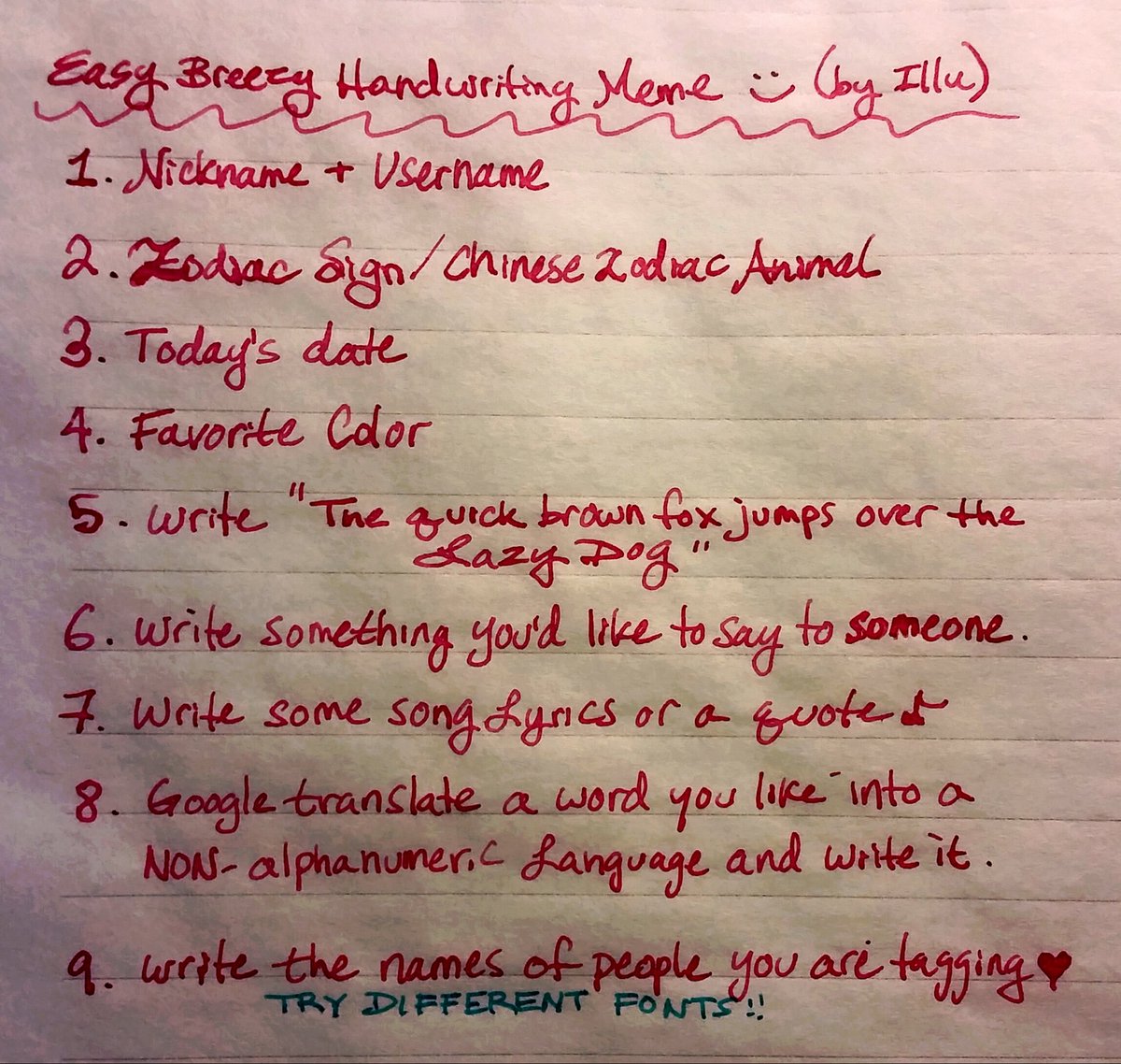 Illu On Twitter Made A Handwriting Meme To Kill Time Tagging