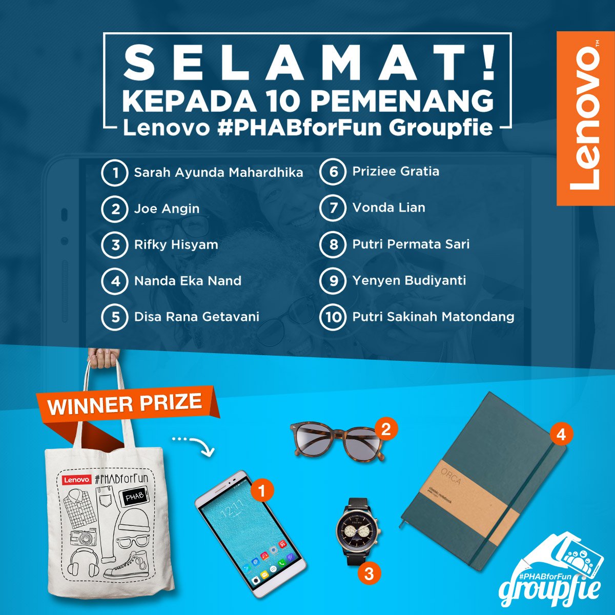 Yeay! Ini pemenang Groupfie Contest #PHABforFun. Selamat kamu mendapatkan Hipster Bag keren. on.fb.me/1Pcwqyl