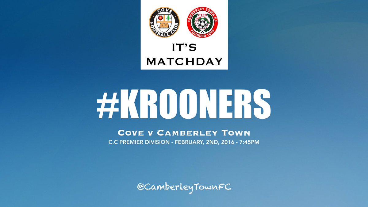 CamberleyTownFC's tweet image. It's Matchday! @NonLeagueCrowd @NMsportcouchie @OfficialCoveFC 
#Krooners #TitlePush
