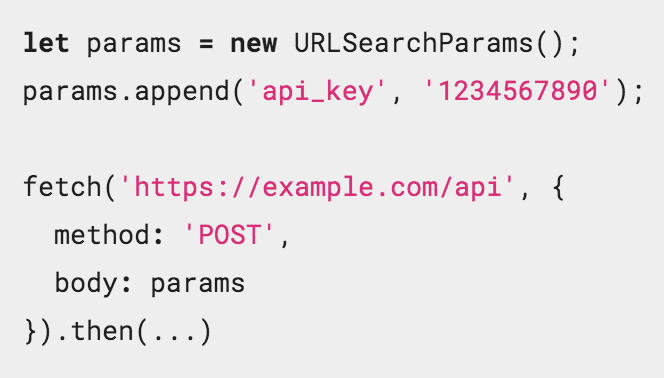 jaffathecake's tweet photo. URLSearchParams is especially useful for creating URL encoded POST bodies +@ebidel 

https://t.co/AJhFoBZzrh https://t.co/MwNBmG28mI
