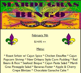 BeaverBrookKnox's tweet photo. Call to make your reservations today for Mardi Gras Bingo! Join us for delicious Cajun style dishes and fun! https://t.co/H68TwKi5mo