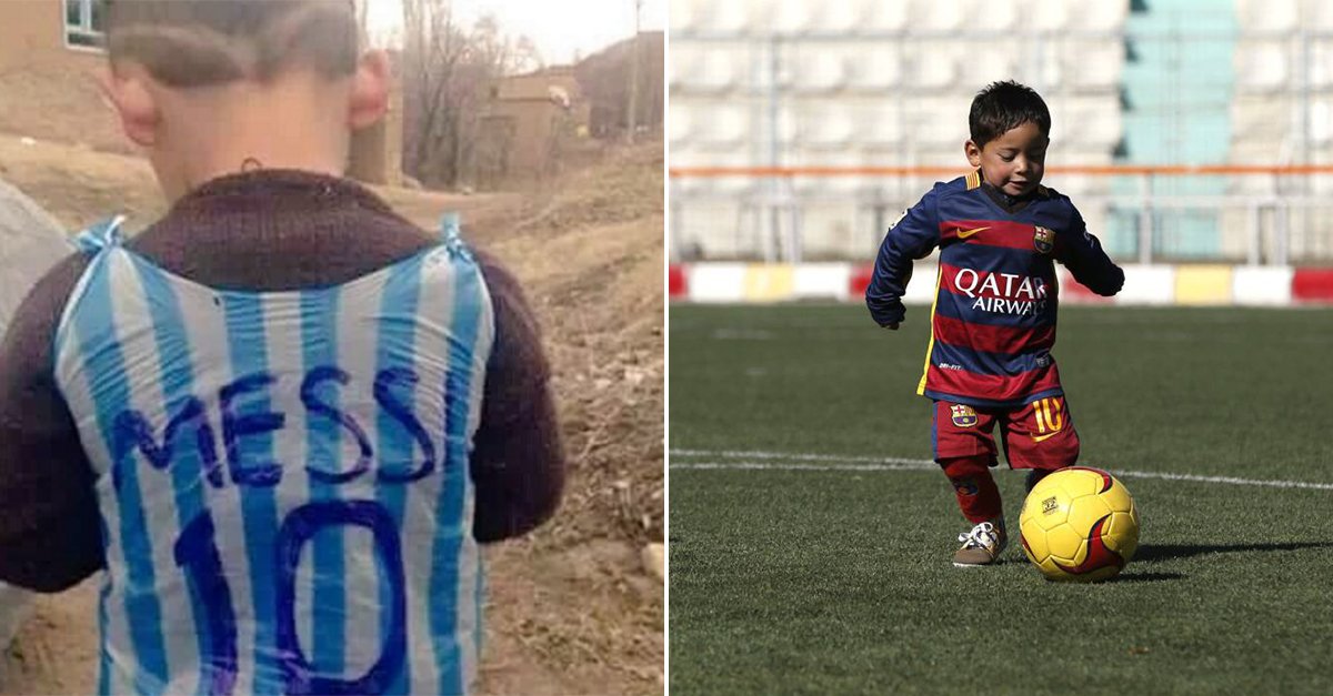 brfootball's tweet image. Little Murtaza Ahmadi gets to play football in a (real) Leo Messi shirt for the first time 👏ble.ac/1KU9TV7