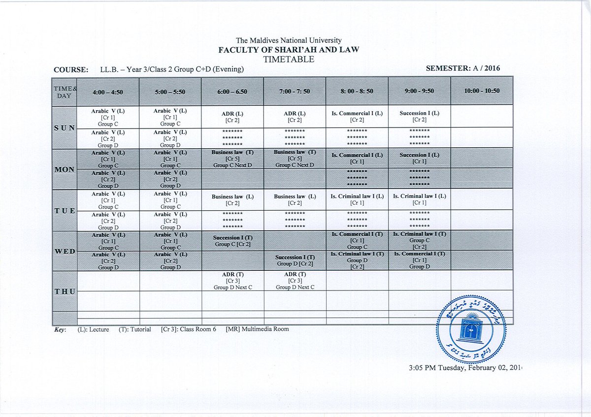 FSL_MNU's tweet photo. LLB Year 3: Revised Timetable https://t.co/Tv5QgSWGgT