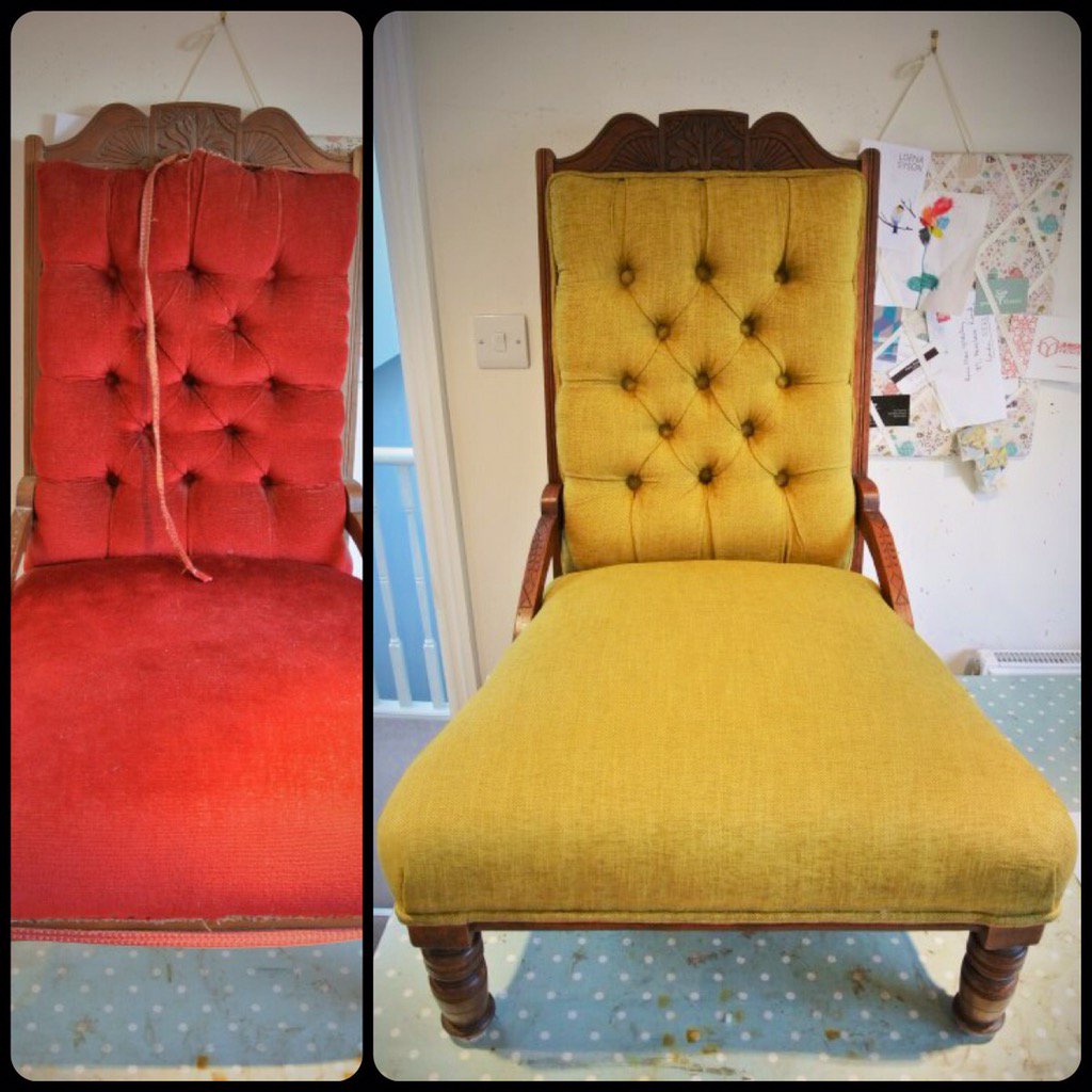 RShawUpholstery's tweet photo. #button-back #nursing #chair #repaired & #reupholstered #upholsterer #se22 #beforeandafter #piping #happycustomer https://t.co/K7Ge5vyD8D