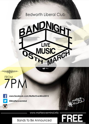 4matterovermind's tweet image. *** Saturday 5th March *** Night of Live Music for an Amazing cause***FREE ENTRY** Bands to be announced Soon!