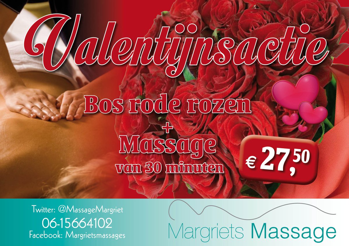 MassageMargriet's tweet photo. RT en win! Bij 200 rt verloot ik een kadobon voor een massage van 30 minuten en een bos rode rozen! https://t.co/uAfMCwwjWo