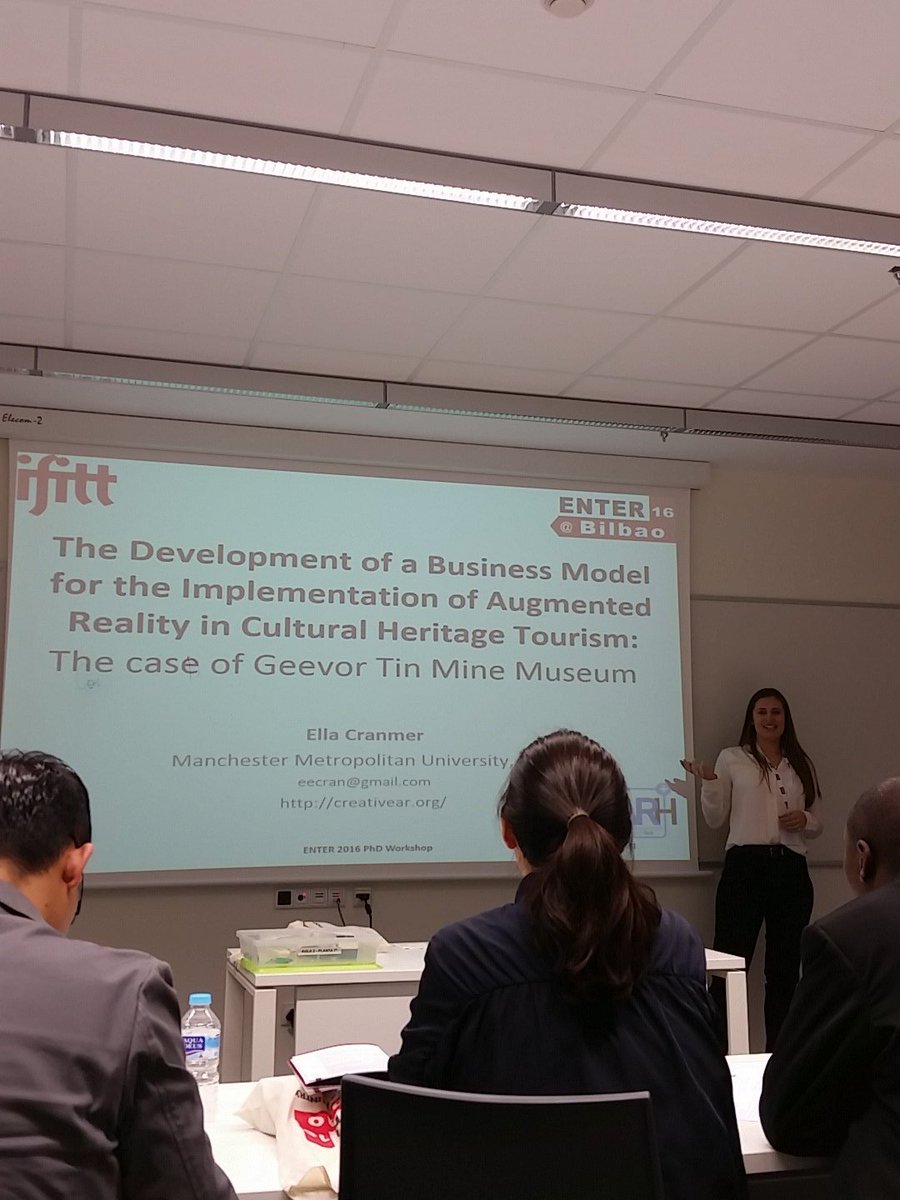 TourismMMU's tweet photo. MMU PhD student Ella Cranmer presenting at the #ENTER2016 PhD workshop in Bilbao @CreativeARhub @ManMetUni https://t.co/5xoUwSc8xN