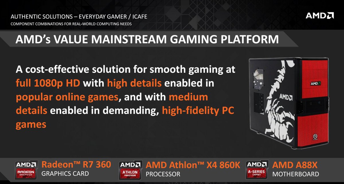 AMDIndonesia's tweet photo. #RT Athlon X4-860K + Radeon R7 360 pas bgt nih sbg #AMDPCRigs handal utk gaming di resolusi HD 1080p! #AMDRadeon2016 https://t.co/UZf4JLGZfp