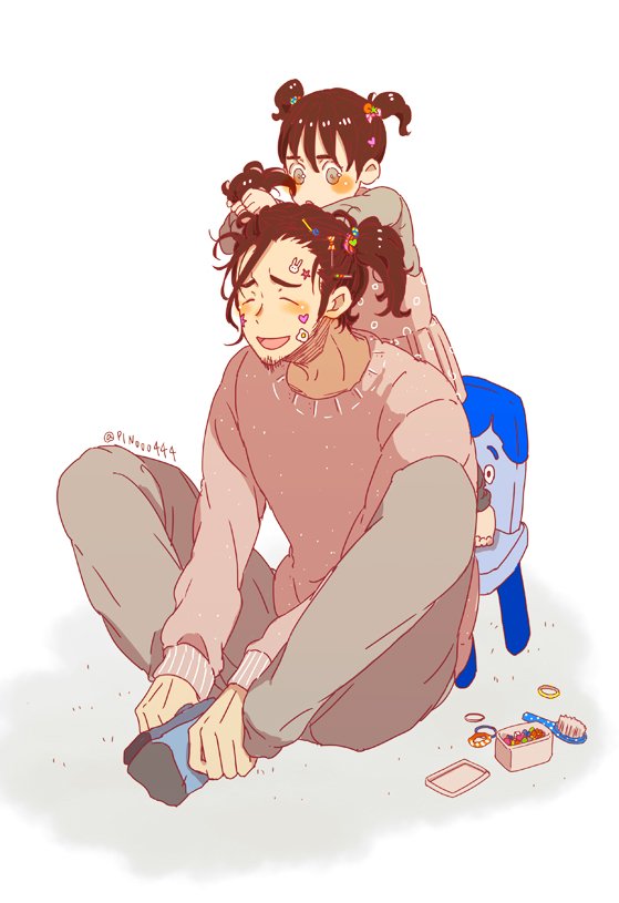 最近オシャレに目覚めた親戚の子 5歳 のヘアモデルになる東峰旭おじさん 17歳 イトーピノのイラスト