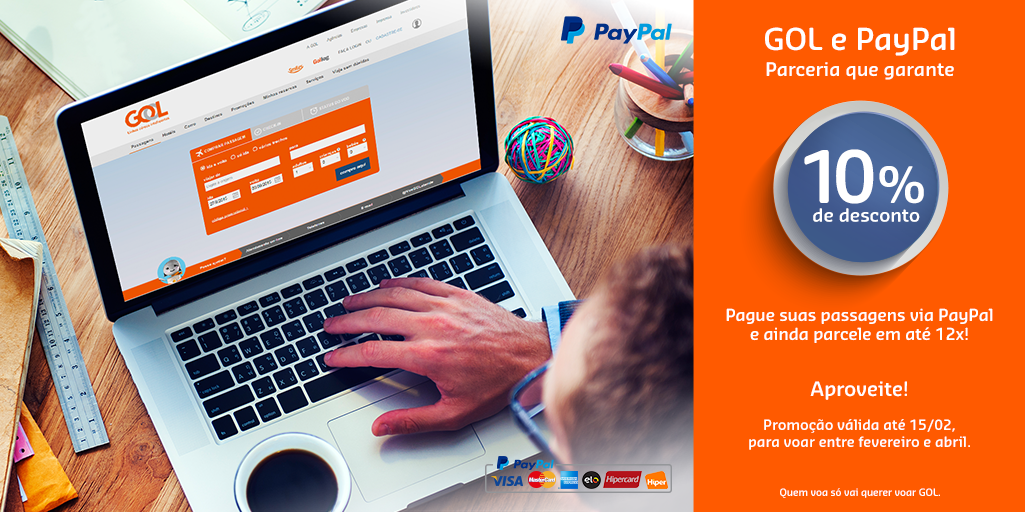 VoeGOLoficial's tweet photo. A parceria da GOL com o PayPal garante 10% de desconto na compra da sua passagem! Aproveite https://t.co/NuCcKSv7wn https://t.co/iS1CJKh704