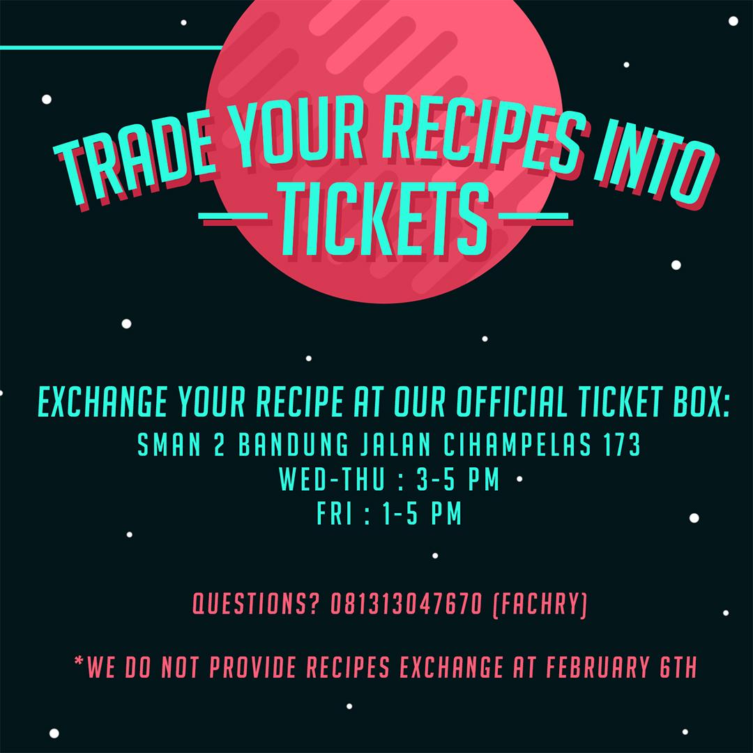 Penukaran kwitansi menjadi tiket dimulai dari besok di SMAN 2 Bdg. 
Panitia tidak menyediakan penukaran pada hari H.