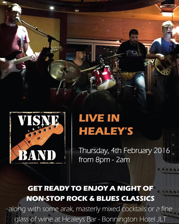 bonningtontower's tweet photo. We're just 2 nights away from #Live Rock &amp; Blues Classics performance by @visneband at #HealeysBar! #FreeEntry #JLT https://t.co/yjuoz2YsTu