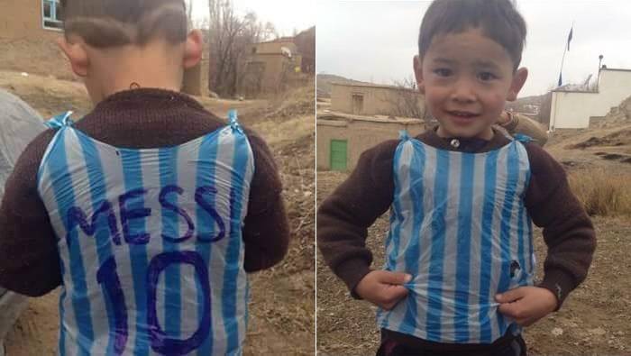 OguntoyeLP's tweet photo. The 5-year old Afghan child with striped plastic bag may meet his hero Lionel Messi. @CNN #startsmall, #dreambig https://t.co/5WXLLhkk6d