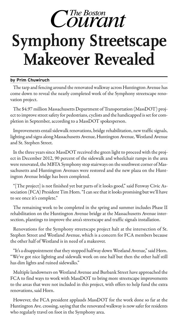 The tarp is down and you can now see peeks of the nearly complete Symphony area renovations. <a href="/FenwayCivic/">Fenway Civic</a> <a href="/MassDOT/">Mass. Transportation</a>