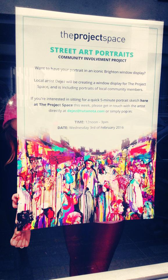 Dejez_Art's tweet photo. Hanging posters at #TheProjectSpace today. If you're in #Brighton tmrw come and get your #spraypaint #portrait done! https://t.co/4D3Y7WqmF3