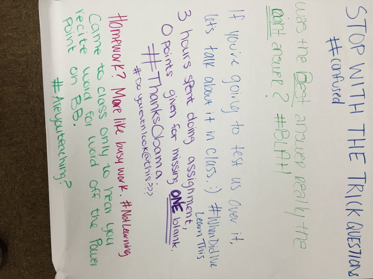 michaelsmills's tweet photo. My assessment students wanted to share their observations & thoughts on poor teaching practices #TheyGetIt #Intern1 https://t.co/ImGf3dmVbz