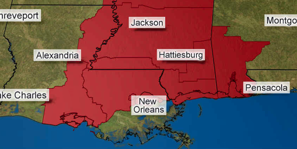 weatherchannel's tweet photo. #Tornado watch issued until 7 pm CST for parts of south MS, east LA, and southwest AL. https://t.co/1PlNvLFLBW