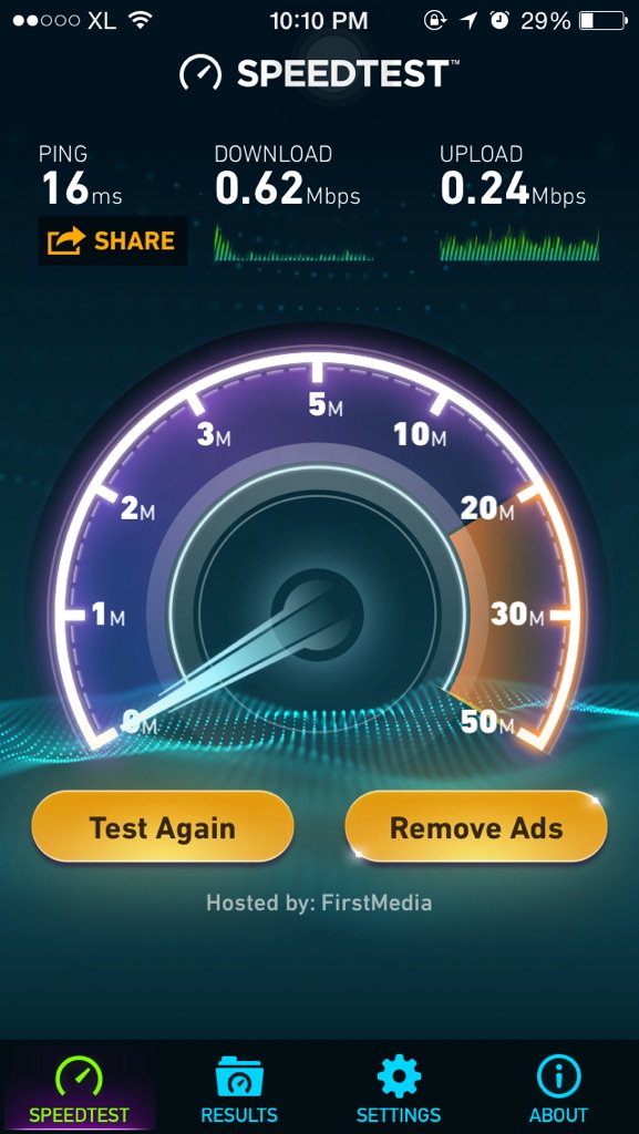 soljah99's tweet photo. @FirstMediaCares ini hasil melalui wifi dengan jarak 1 meter dari router. https://t.co/5P2jOKerae