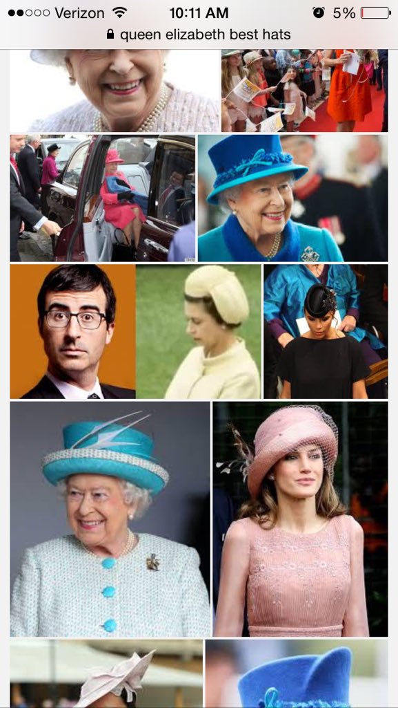 NickSlashGreg's tweet image. Can you spot what doesn't belong in this Google search? @iamjohnoliver #queenElizabethhascoolhats