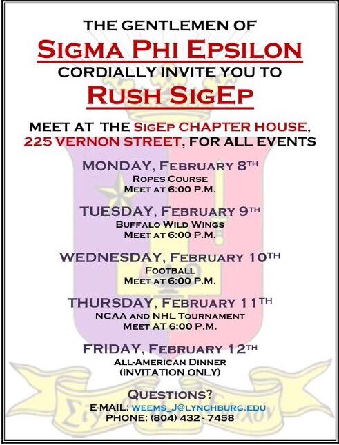 SigEpVAO's tweet photo. Come out next week and meet the brothers of SigEp. Looking forward to meeting all of you. #RushSigEp https://t.co/Cf3RRfBzTz