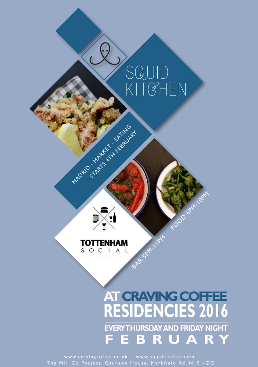cravingldn's tweet image. Hi @DesignTottenham! @Squidkitchen start their Feb residency at #TottenhamSocial this Thursday! Bar 5-11, food 6-10.