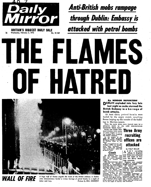 crimesofbrits's tweet image. On this day 1972, British embassy in Dublin was burned down in response to the Brit Army's terror on #BloodySunday