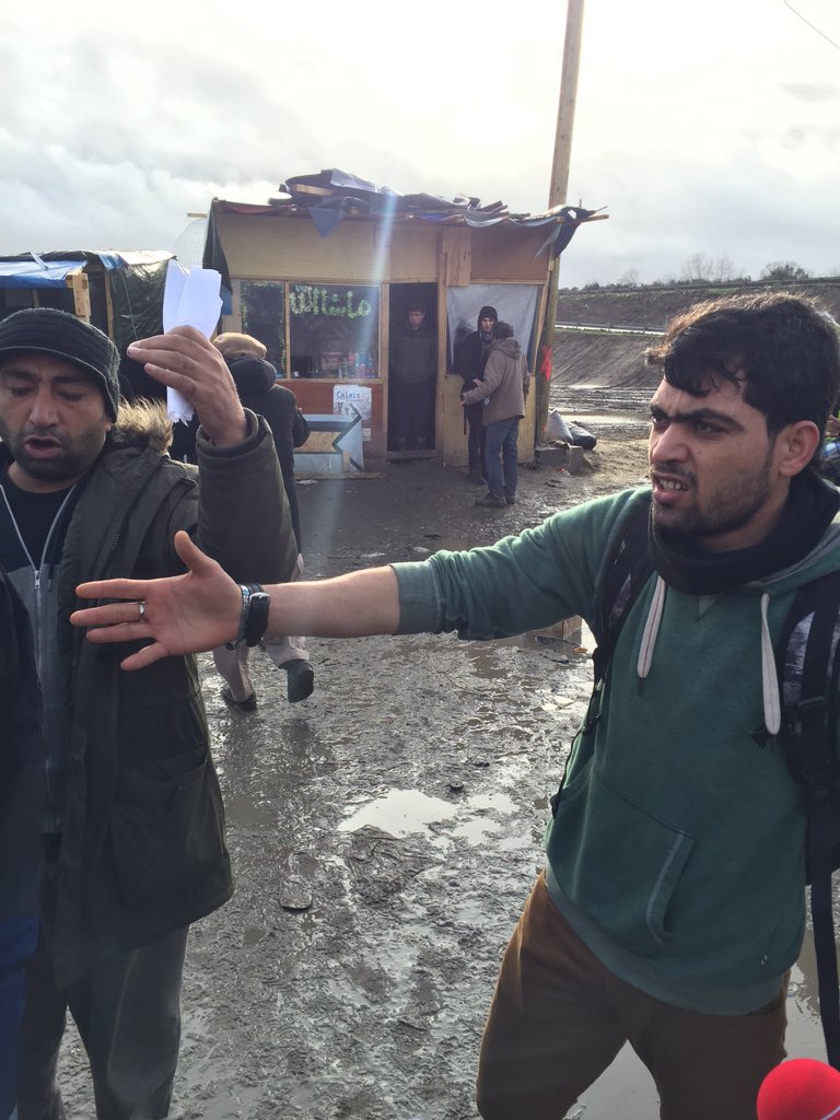 There are children right here he said, as the French police shot in teargas bombs into the camp. #CalaisJungle