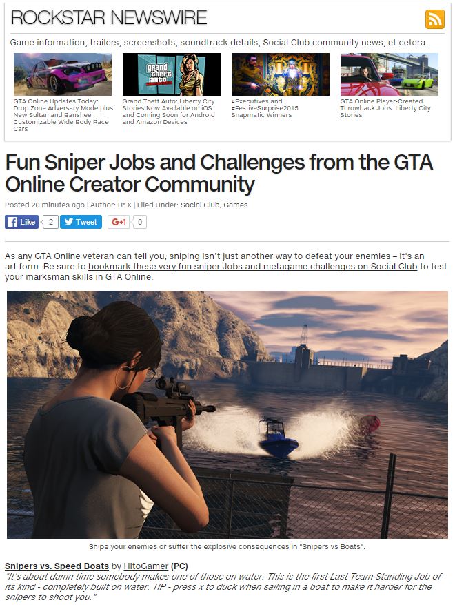 Fun Sniper themed Jobs and Challenges from the #GTAOnline Creator Community
At the Newswire: rsg.ms/b78ce1d