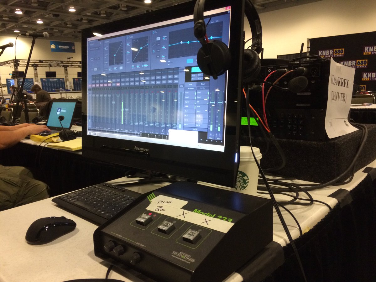 MikeIrby's tweet photo. The @PreSonus RM16 virtual mixer at work from Super Bowl 50 Radio Row Broadcasting @KOANewsRadio https://t.co/AC0umSxE1L