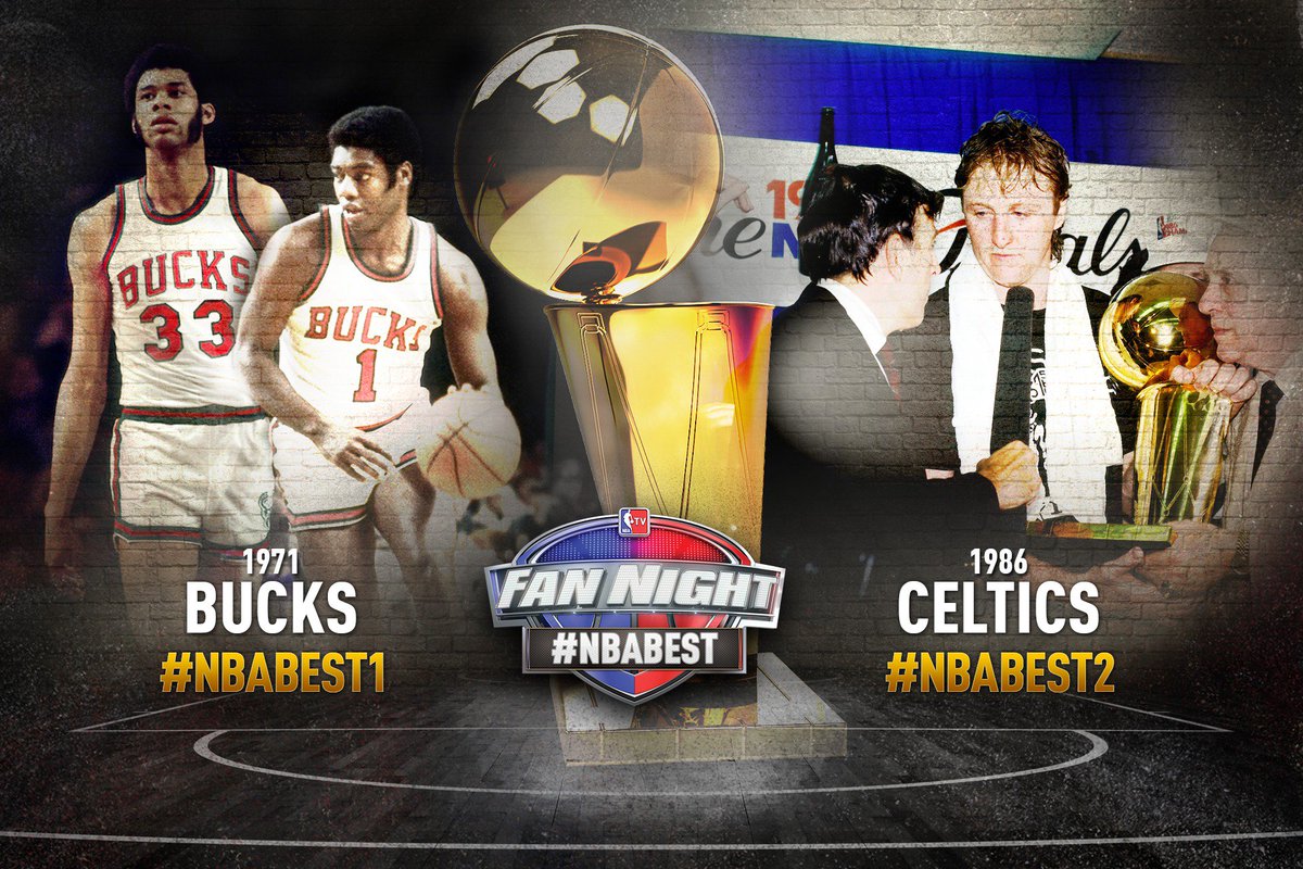 NBATV's tweet photo. New #NBABest Matchup - which title team was best?
VOTE:
'71 @Bucks #NBABest1
'86 @Celtics #NBABest2 https://t.co/mMXO4hfJas