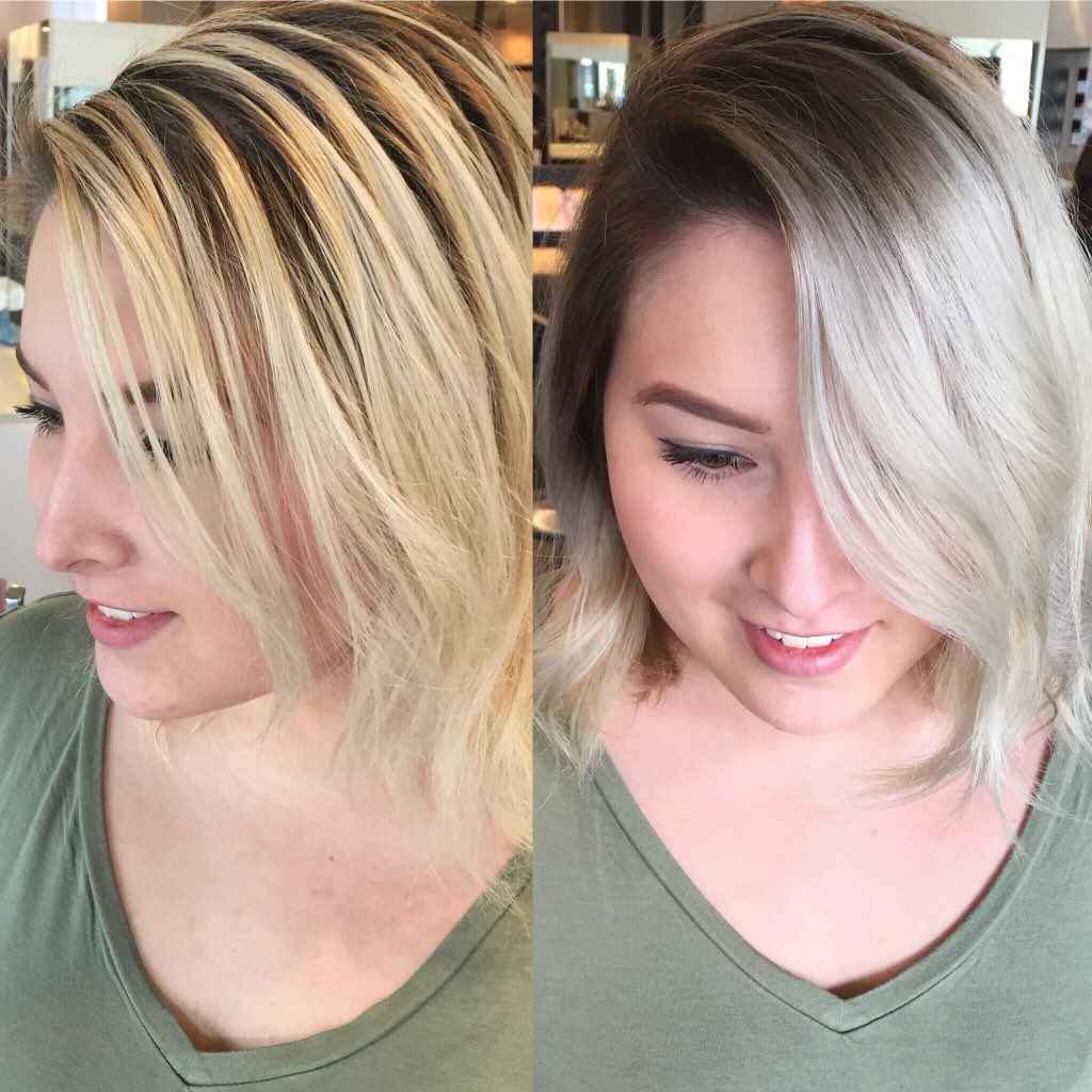 SheaTaryn's tweet photo. From golden yellow to a rooted Icy blonde! #omahahairstylist #omahahair #ilovetrios #triossalonomaha https://t.co/hbvWnNCyPJ