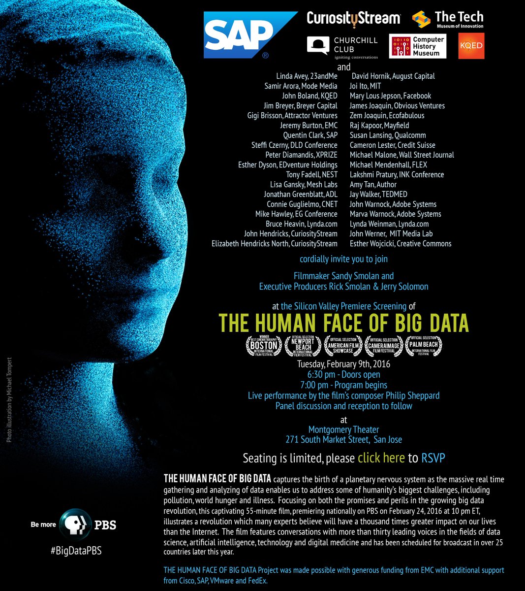 Face of Big Data (@faceofbigdata) on Twitter photo Silicon Valley Premiere of The Human Face of Big Data at <a href="/SJTheaters/">San Jose Theaters</a> @TheTechMuseum <a href="/ricksmolan/">ricksmolan</a> <a href="/emc/">EMC</a> #BigData Silicon Valley Premiere of The Human Face of Big Data at <a href="/SJTheaters/">San Jose Theaters</a> @TheTechMuseum <a href="/ricksmolan/">ricksmolan</a> <a href="/emc/">EMC</a> #BigData