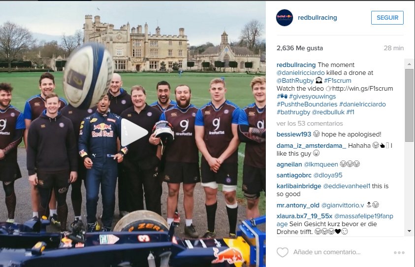 Felicidades <a href="/DanielRicciardo/">Daniel Ricciardo</a> por tu #Dropgoal... ¡contra el dron de <a href="/redbullracing/">Oracle Red Bull Racing</a>!