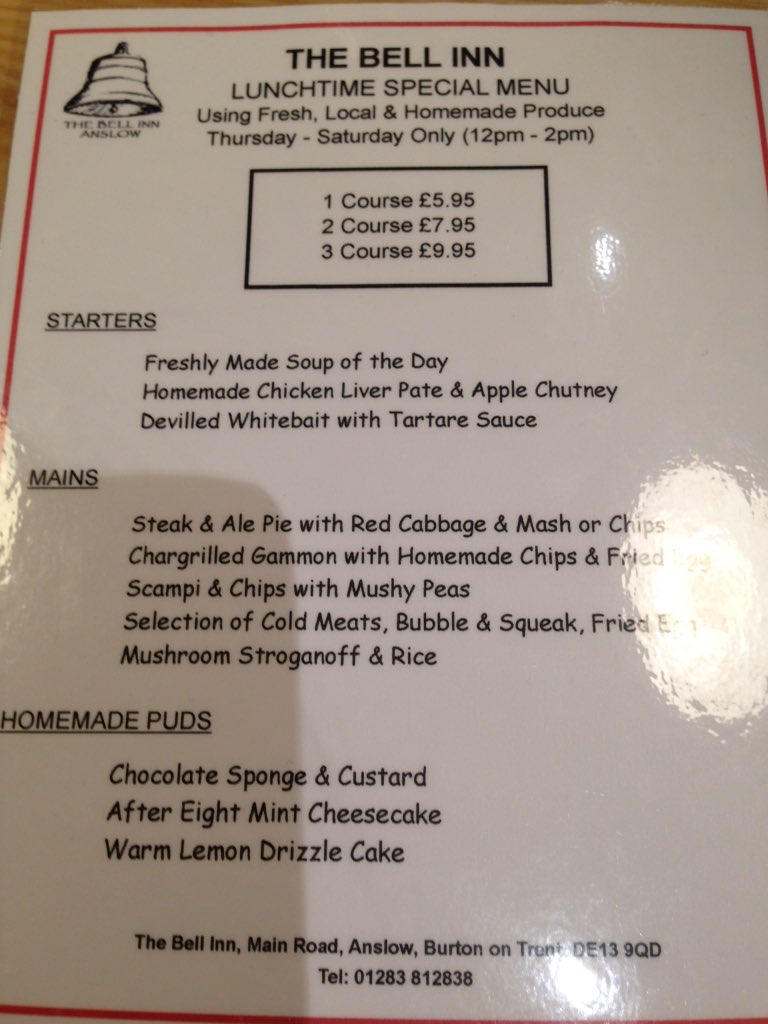 thebell_anslow's tweet photo. Join us to try our lunchtime special menu, available Thursday- Saturday 12-1.45pm at The Bell Inn Anslow #food https://t.co/phJi6udU2M
