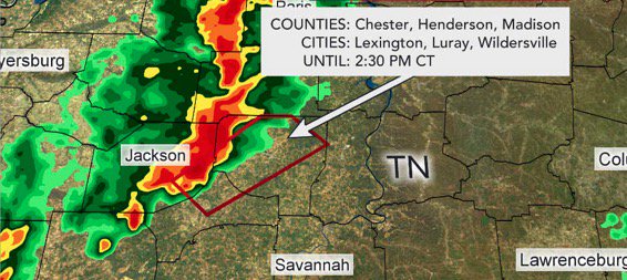 Radar-indicated rotation, possible tornado, east of Jackson, TN moving ...