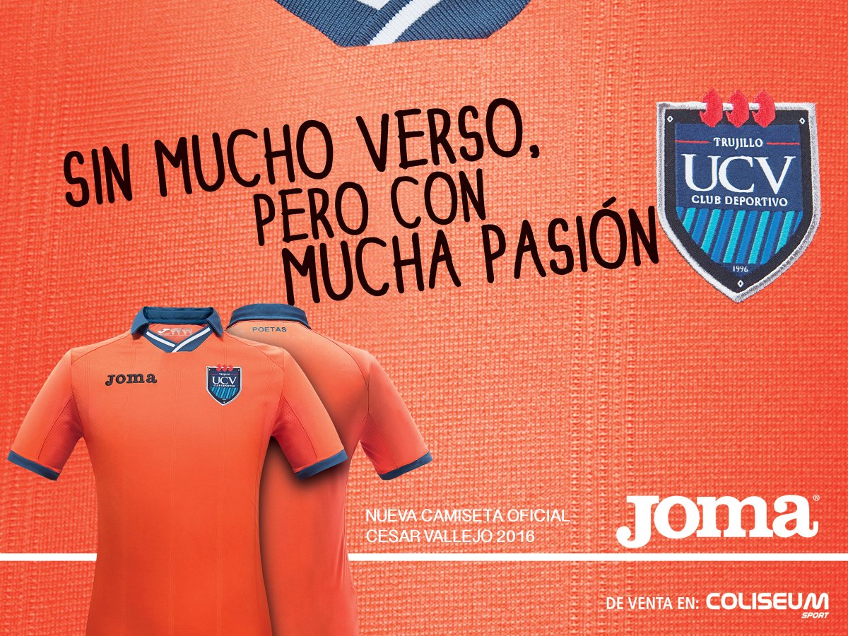 PeruJoma's tweet photo. ¡Presentamos la CAMISETA OFICIAL #CESARVALLEJO 2016! #POETAS
¡Encuéntrala en la tienda Coliseum Sport Trujillo! https://t.co/wZ2oqZMjtS