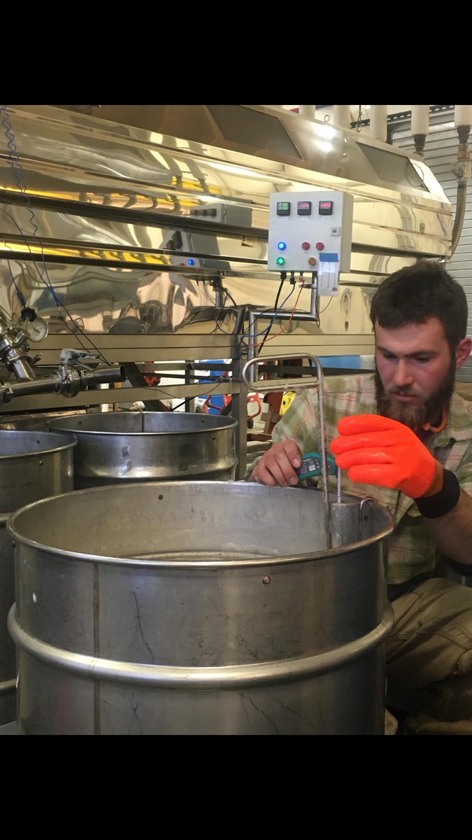 RunamokMaple's tweet photo. Our first boil of the year last night. This is Pat checking density. #runamokmaple #vtorganic #maplesyrup https://t.co/vFDFroZors