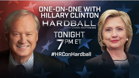 thereidout's tweet photo. Don't miss our one-on-one with @HillaryClinton tonight at 7 p.m.! #HRConHardball https://t.co/xnId0dvuRf