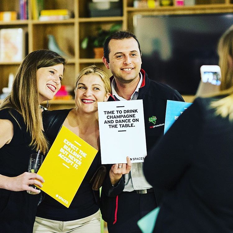 spacesworks's tweet image. Strike a pose. #spacesmember Collen celebrates the launch of #SpacesMEL.