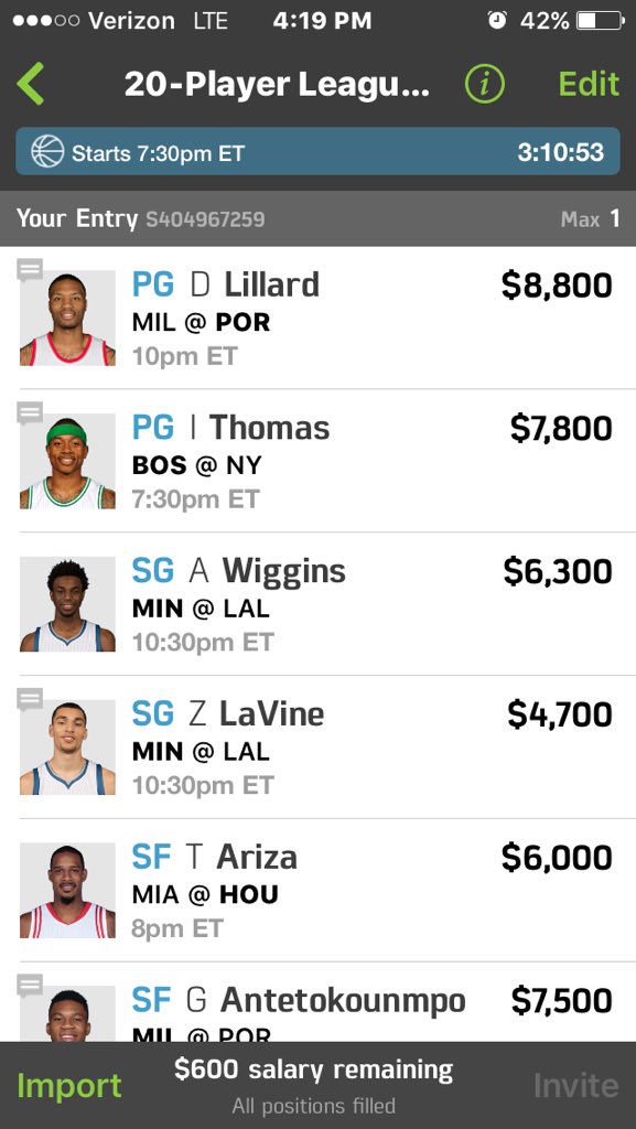 DFS_Cowboy's tweet photo. #Fanduel 7:30pm (Main) #NBA Cash/GPP lineups (like if you're using) (Tip email in Bio) #SaddleUp #LetsCash! https://t.co/6t6tUVy5PU