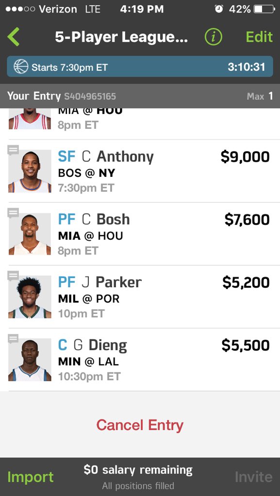 DFS_Cowboy's tweet photo. #Fanduel 7:30pm (Main) #NBA Cash/GPP lineups (like if you're using) (Tip email in Bio) #SaddleUp #LetsCash! https://t.co/6t6tUVy5PU