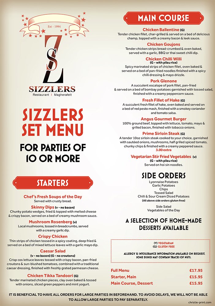 Here's a Set Menu we designed &amp; printed for our friends in <a href="/SizzlersWinebar/">Sizzlers Magherafelt</a> #MagherafeltHour