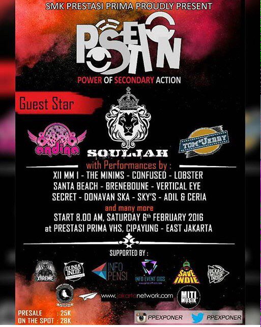 <a href="/PPExponer/">EXPONER</a> | 6 Februari At SMK Prestasi prima | <a href="/souljahmusik/">Souljah Indonesia</a> <a href="/tomkilljerry/">Tom Kill Jerry</a> <a href="/DJ_Andina/">Andina Paramitha</a> | presale: 25k , ots: 28k |
