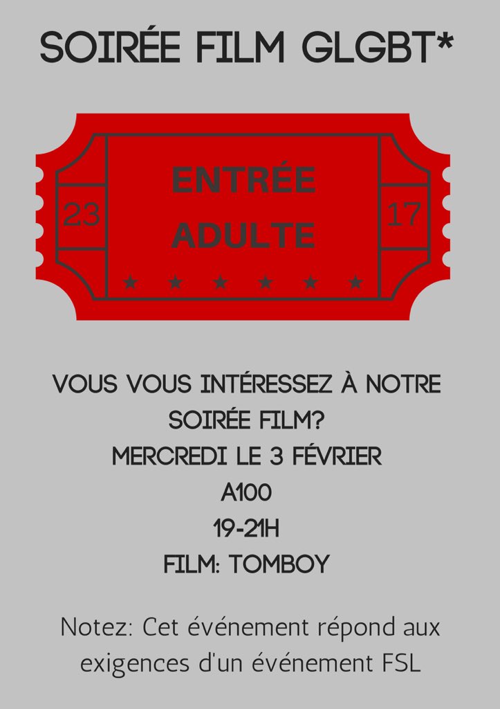 GLgbt's tweet photo. DEMAIN: Nous regarderons Tomboy, suivi d'une discussion. Cet événement répond aux exigences d'un événement FSL! https://t.co/b5KnhIfbGS