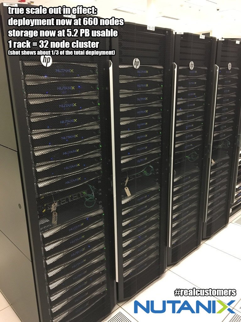 andreleibovici's tweet photo. Nice Nutanix photo of a growing deployment. 660 nodes w/ 5.2PT usable capacity. https://t.co/nL7rNBXQJh