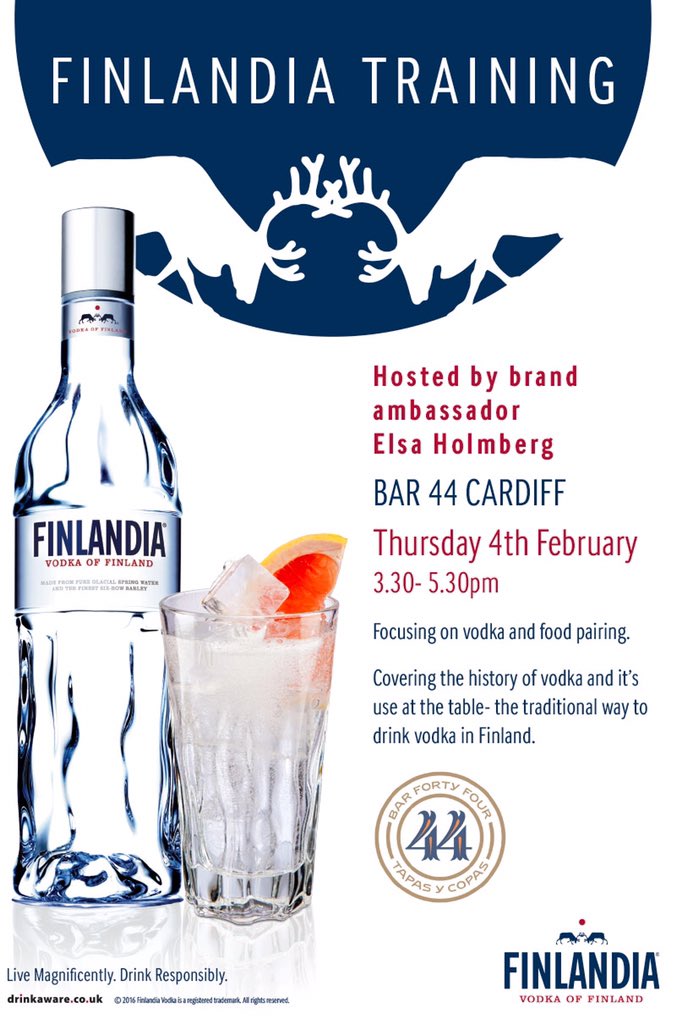 #Cardiff bartenders! We're hosting a finlandia session with b/ambassador Elsa on thurs. get in touch if interested