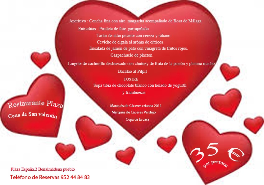 Nuestro menú de San Valentin, recién salido del horno.Os esperamos 13 y 14 de febrero.#Benalmadena #SanValentin